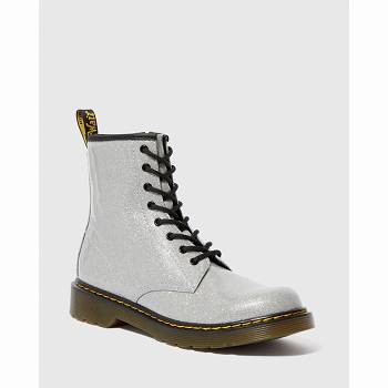 Dr Martens 1460 Glitter Lace Up - Strieborne Cizmy Detske, D411SK